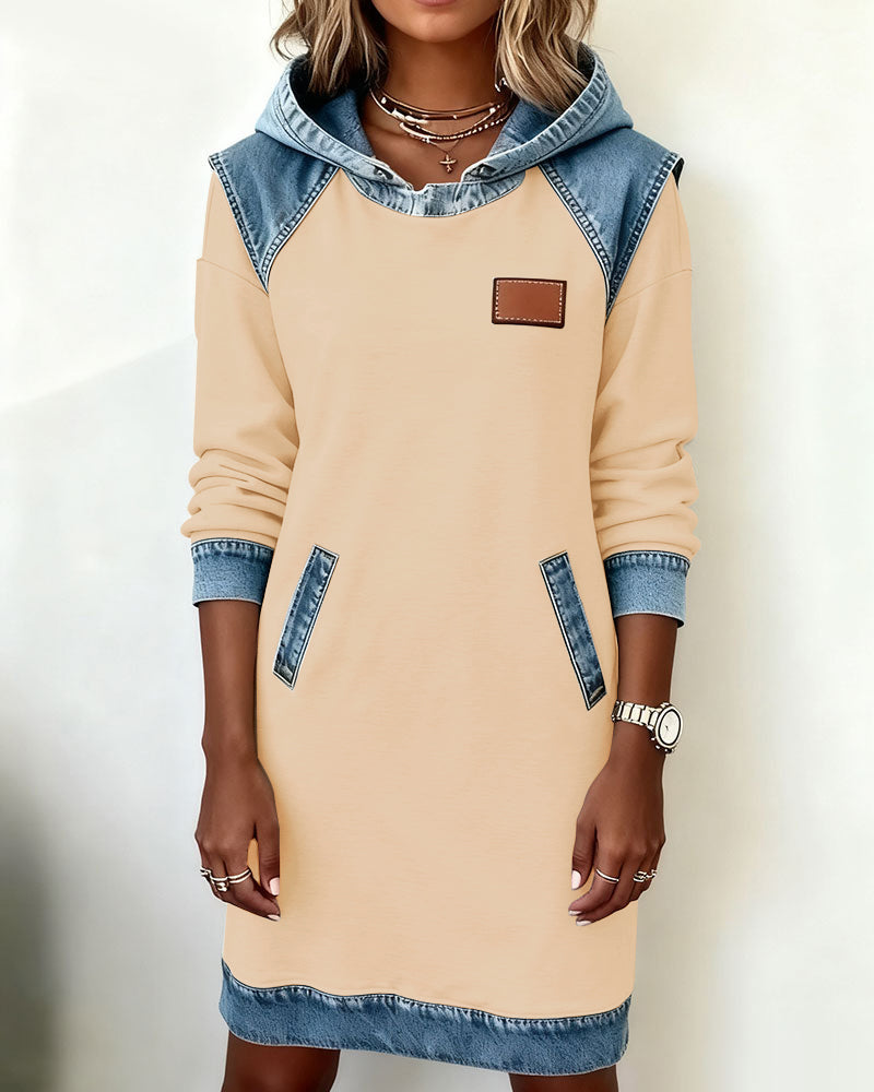 Silvia™ Vestido Sudadera con Capucha y Paneles en Contraste