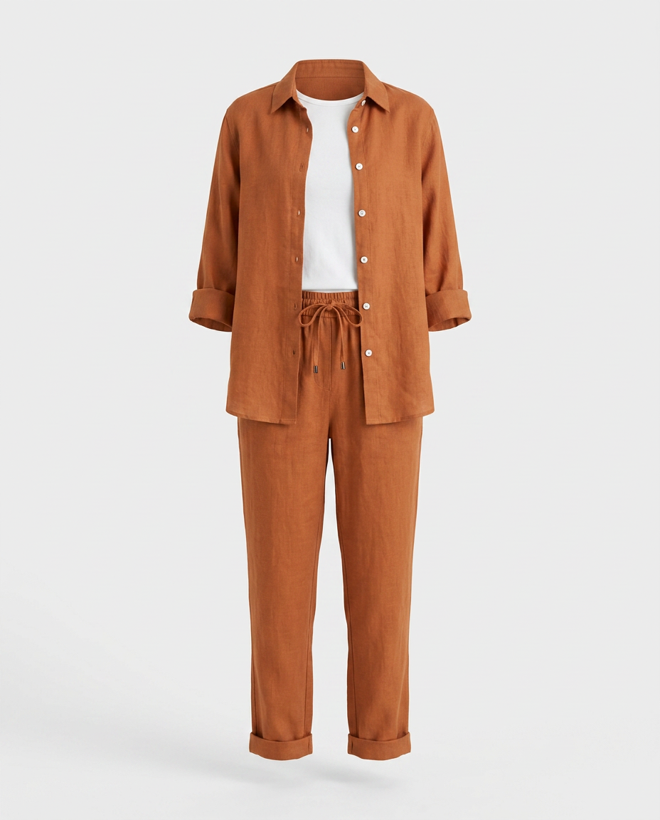 Ehécatl™ Conjunto Lounge para Mujer en Algodón y Lino, Camisa y Pantalón