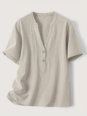 Blusa Elegante con Cuello en V y Botones de Madera