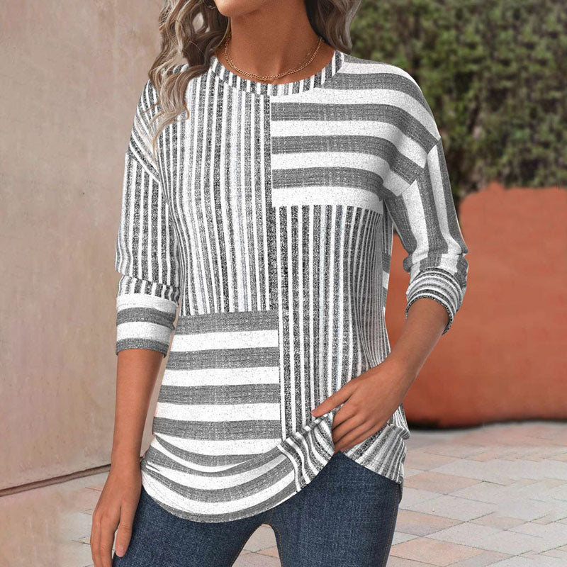 Melina™ Blusa de Patchwork a Rayas para Mujer, Estilo Casual