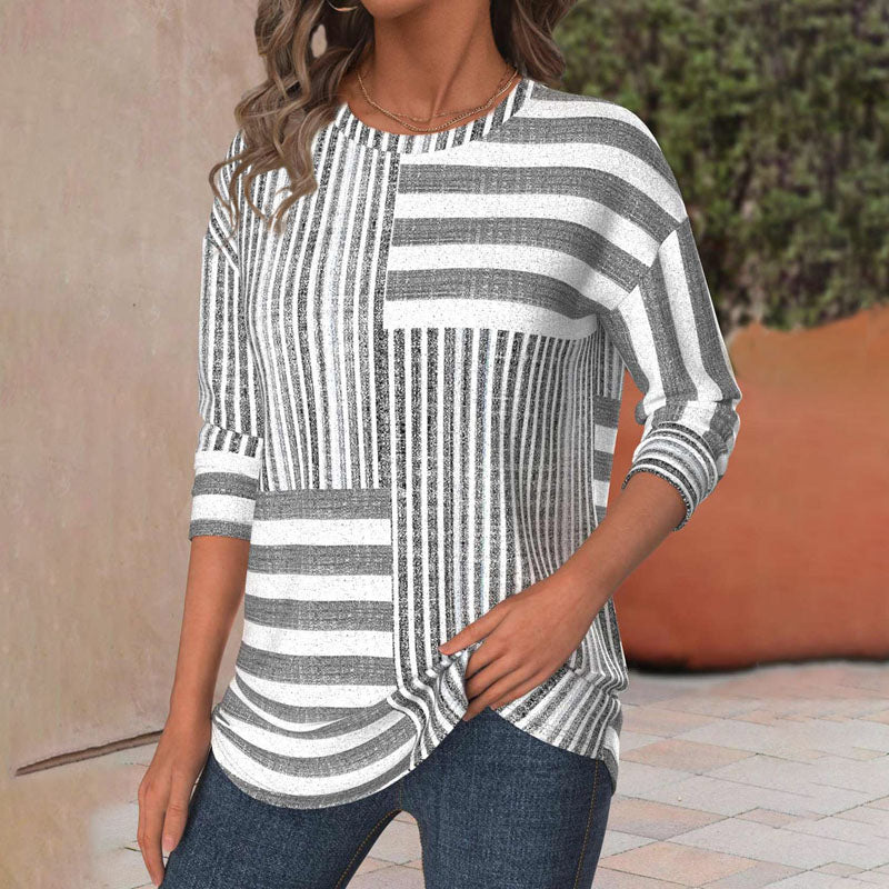 Melina™ Blusa de Patchwork a Rayas para Mujer, Estilo Casual