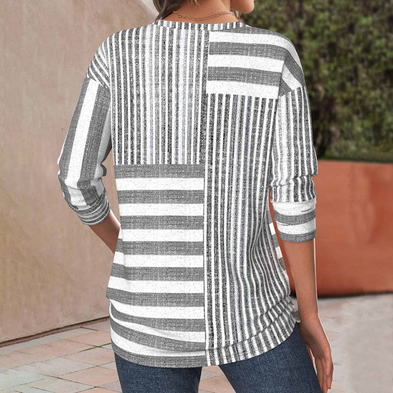 Melina™ Blusa de Patchwork a Rayas para Mujer, Estilo Casual