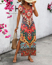 Zacatecas™ Vestido Largo Estampado de Verano con Aberturas