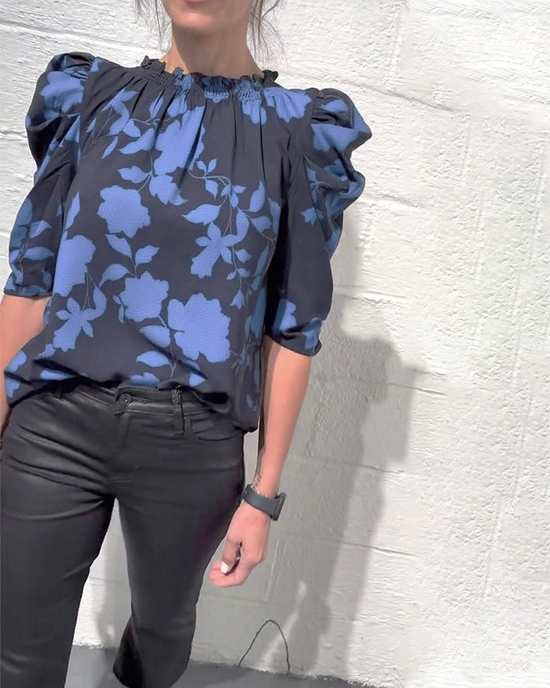 Alicia™ Blusa para Mujer con Mangas Abullonadas y Volantes
