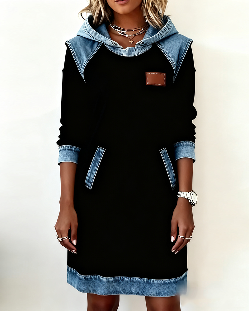 Silvia™ Vestido Sudadera con Capucha y Paneles en Contraste