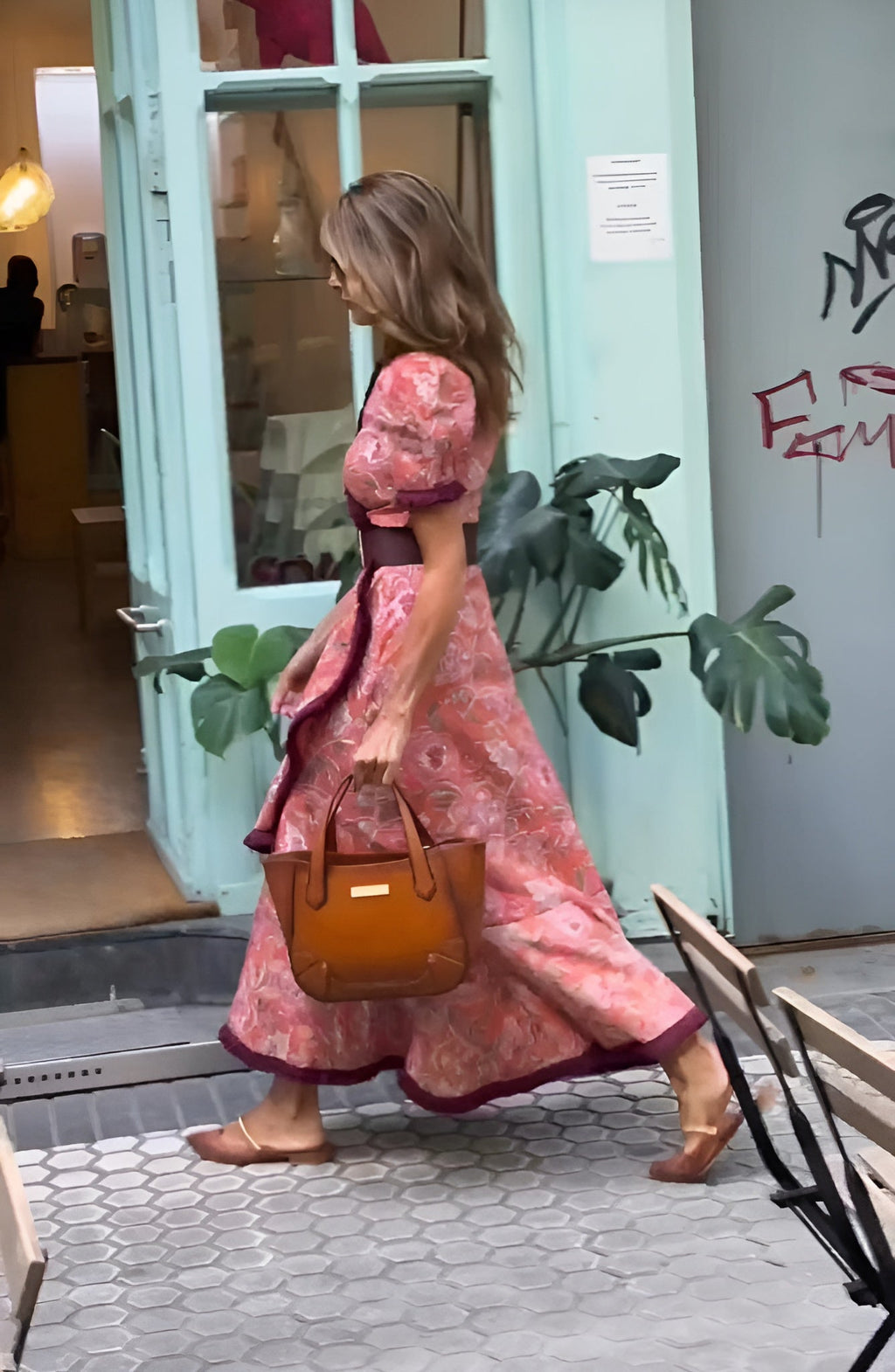 Ensenada™ Vestido Maxi Rosa Elegante con Manga Corta