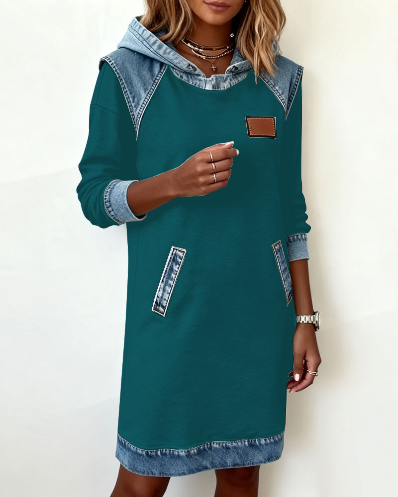 Silvia™ Vestido Sudadera con Capucha y Paneles en Contraste