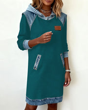 Silvia™ Vestido Sudadera con Capucha y Paneles en Contraste