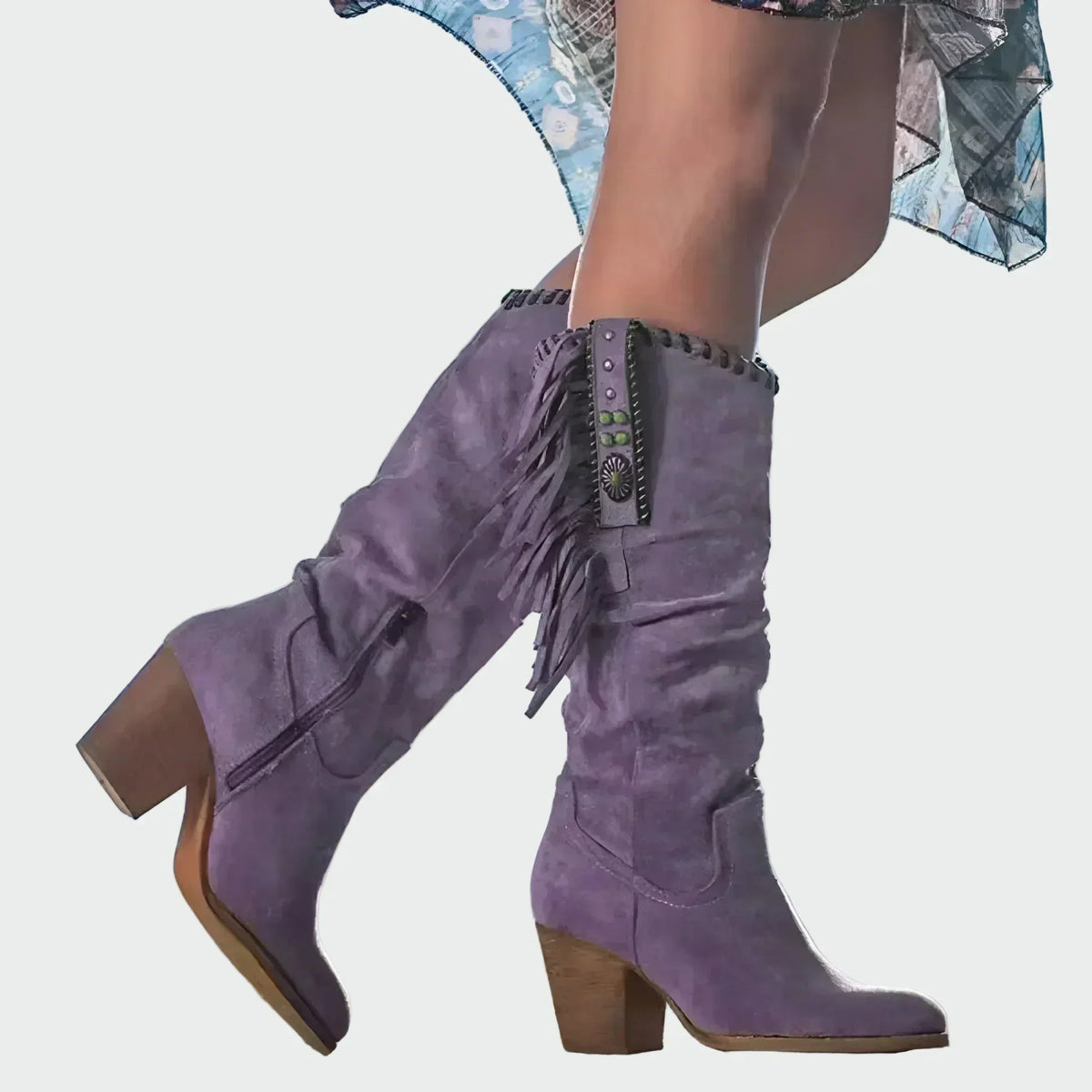 Marbella™ Botas Vaqueras Boho para Mujer con Flecos y Tacón Medio