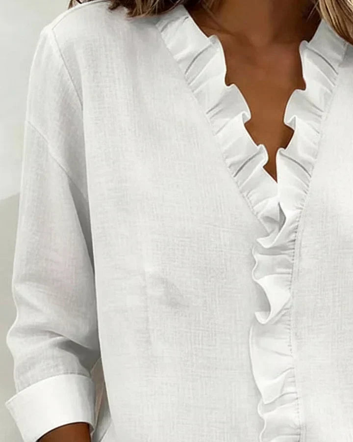 Eulalia™ Blusa Elegante con Cuello en V y Volantes Delicados