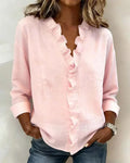 Eulalia™ Blusa Elegante con Cuello en V y Volantes Delicados