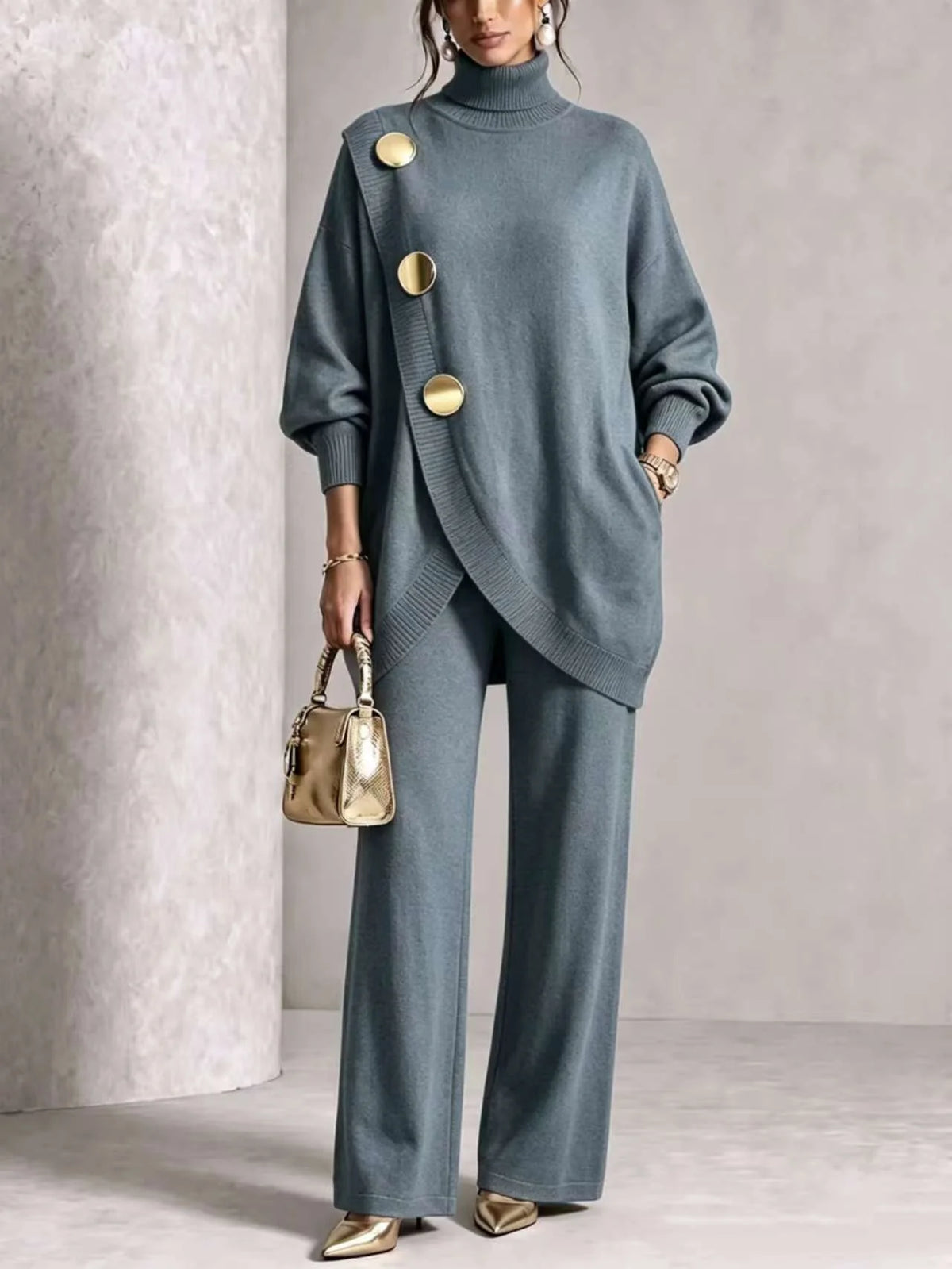 Alejandra | Elegante conjunto de botones asimétricos de punto burdeos