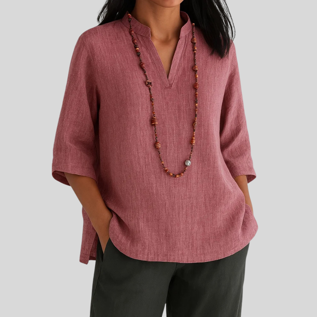 Tepoztlán™ Blusa de Lino para Mujer con Cuello en V Relajado