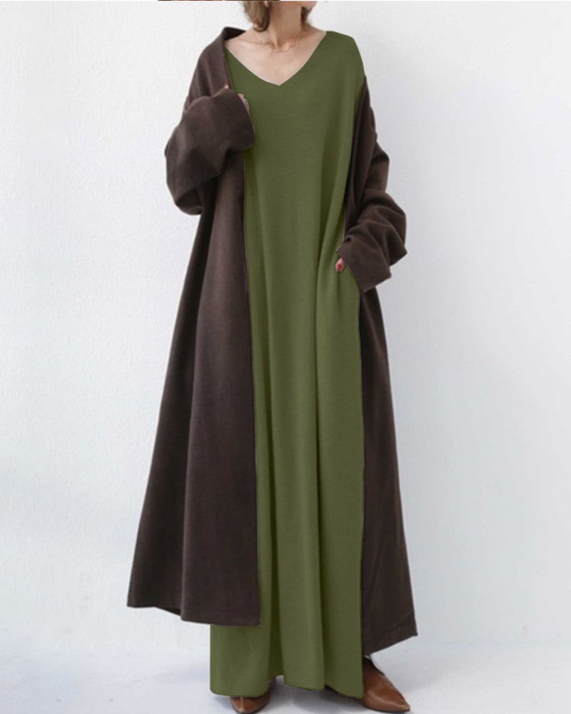 Gloria™ Vestido Largo de Manga Larga con Cuello en V