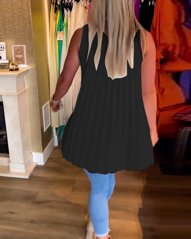Susana™ Blusa sin Mangas con Volantes y Cuello Solapa