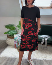 Blanca™ Vestido Patchwork con Flores y Cuello Redondo