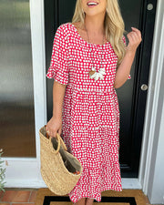 Leticia™ Vestido Midi de Lunares con Cuello Redondo Fluido