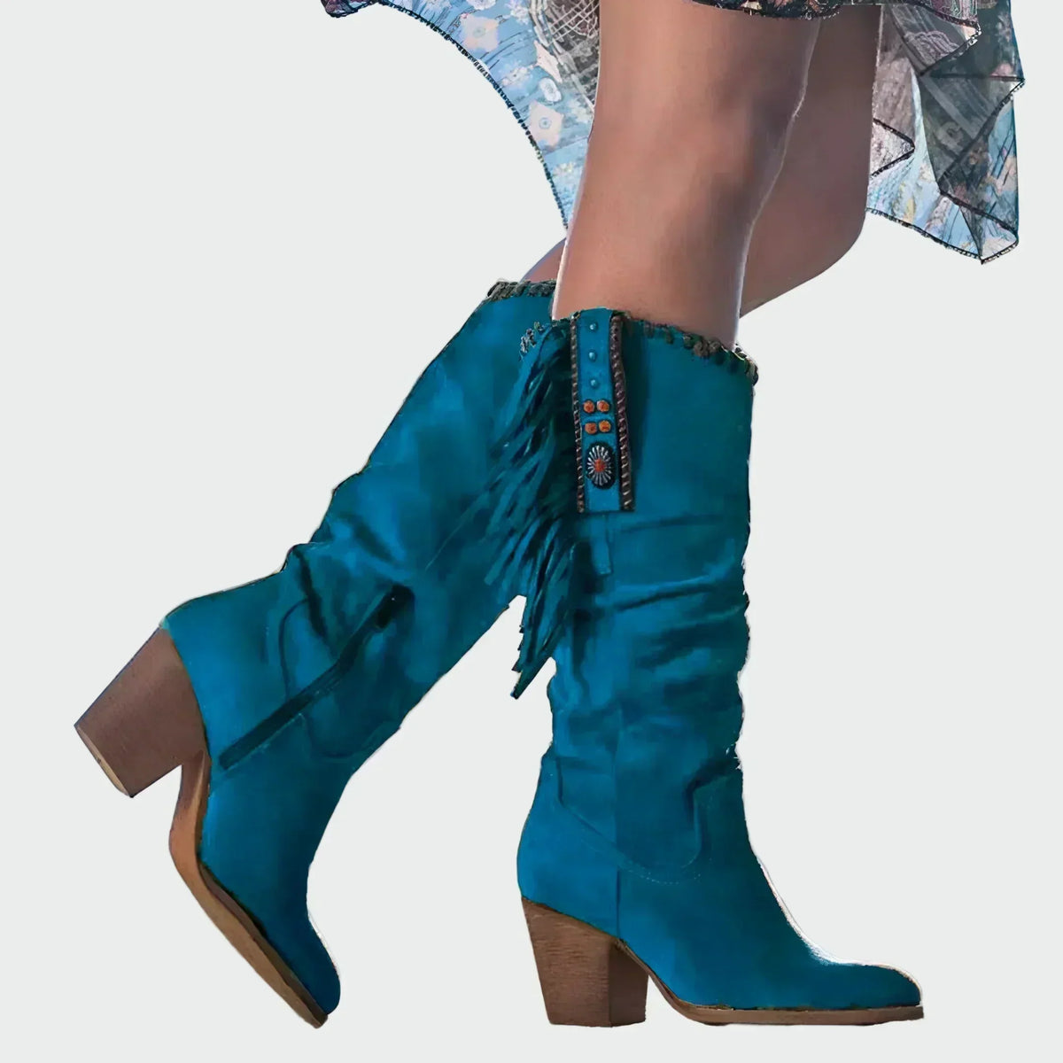 Marbella™ Botas Vaqueras Boho para Mujer con Flecos y Tacón Medio