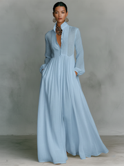 Purépecha™ Vestido Maxi en Algodón y Lino con Cuello Alto