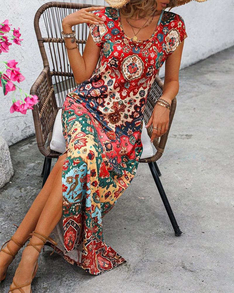 Zacatecas™ Vestido Largo Estampado de Verano con Aberturas