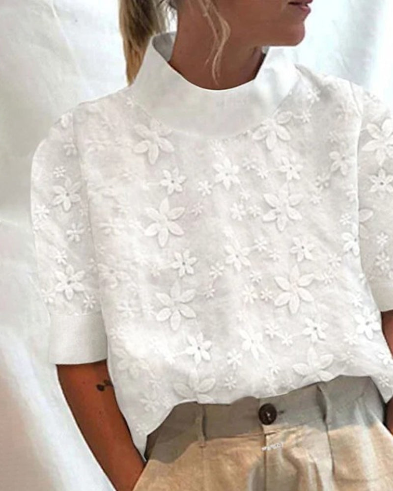 Comitán™ Blusa Casual de Encaje con Cuello Mandarín Oculto