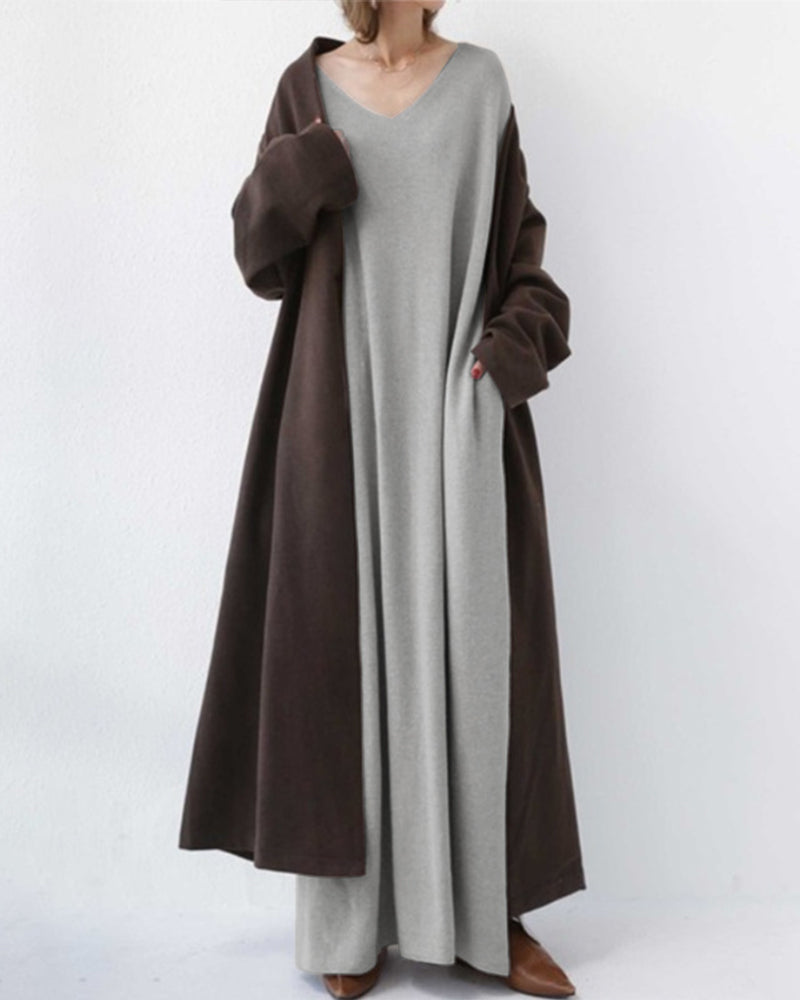 Gloria™ Vestido Largo de Manga Larga con Cuello en V
