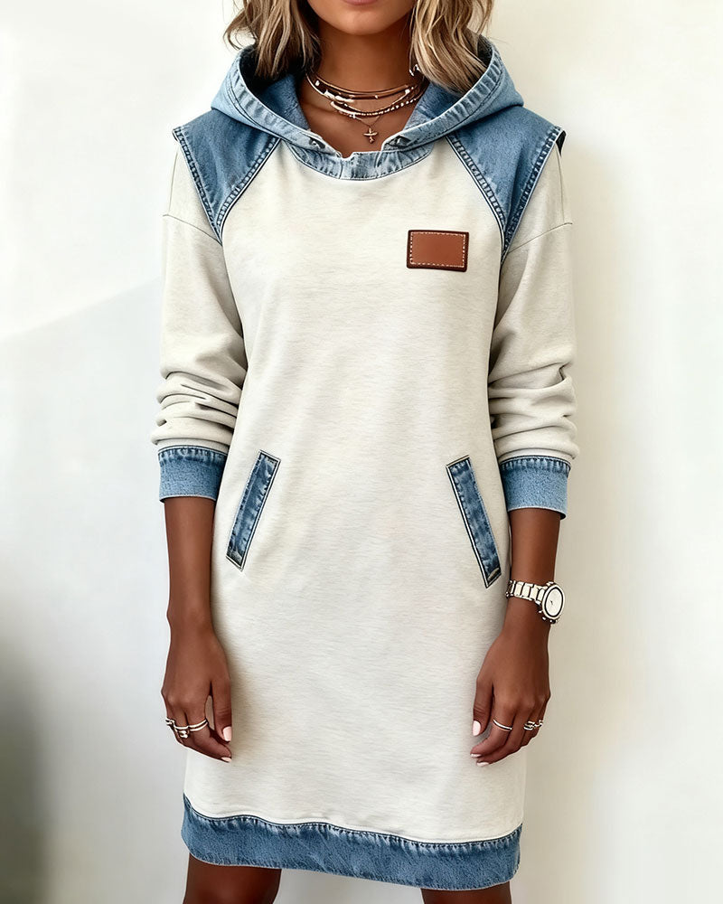 Silvia™ Vestido Sudadera con Capucha y Paneles en Contraste