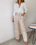 Puebla™ Conjunto Elegante de Pantalón con Blusa y Cinturón