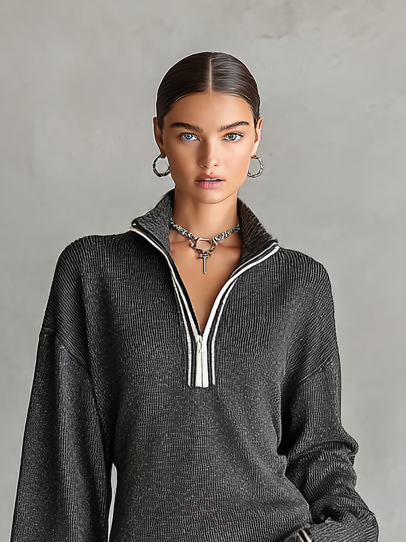 Basilisa™ Vestido Mini de Punto Suave con Cuello Polo y Cierre