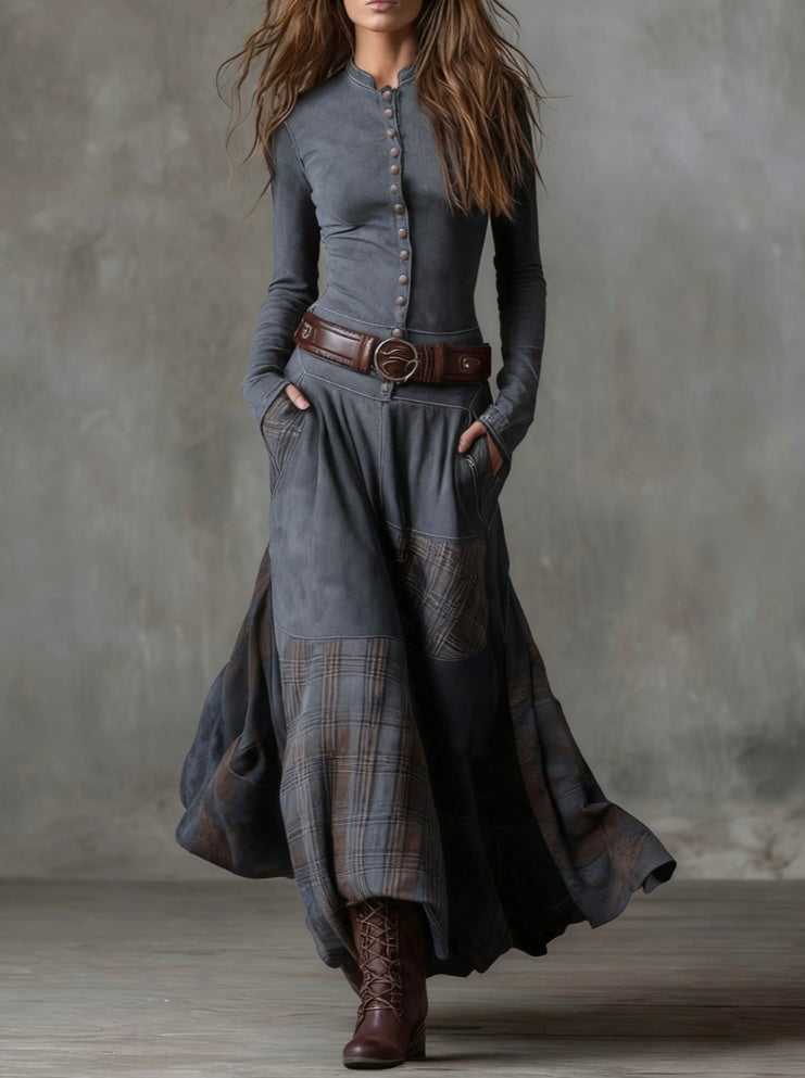 ELISA - VESTIDO MAXI DE ANTE CON CINTURÓN