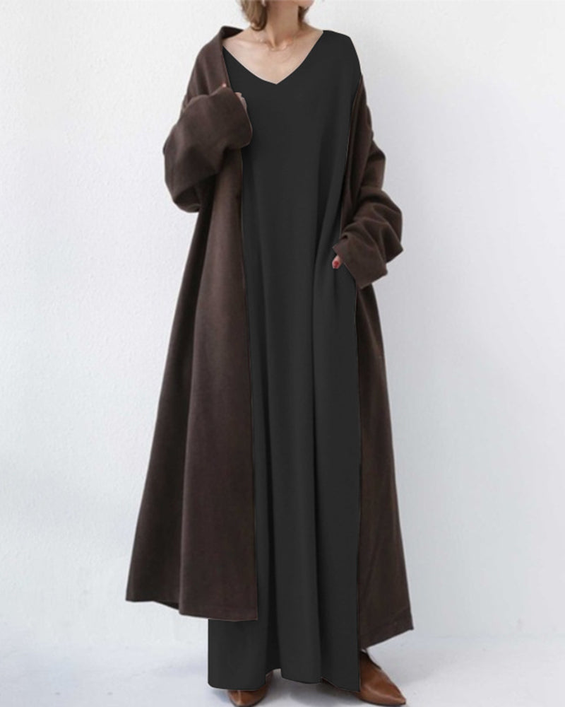 Gloria™ Vestido Largo de Manga Larga con Cuello en V