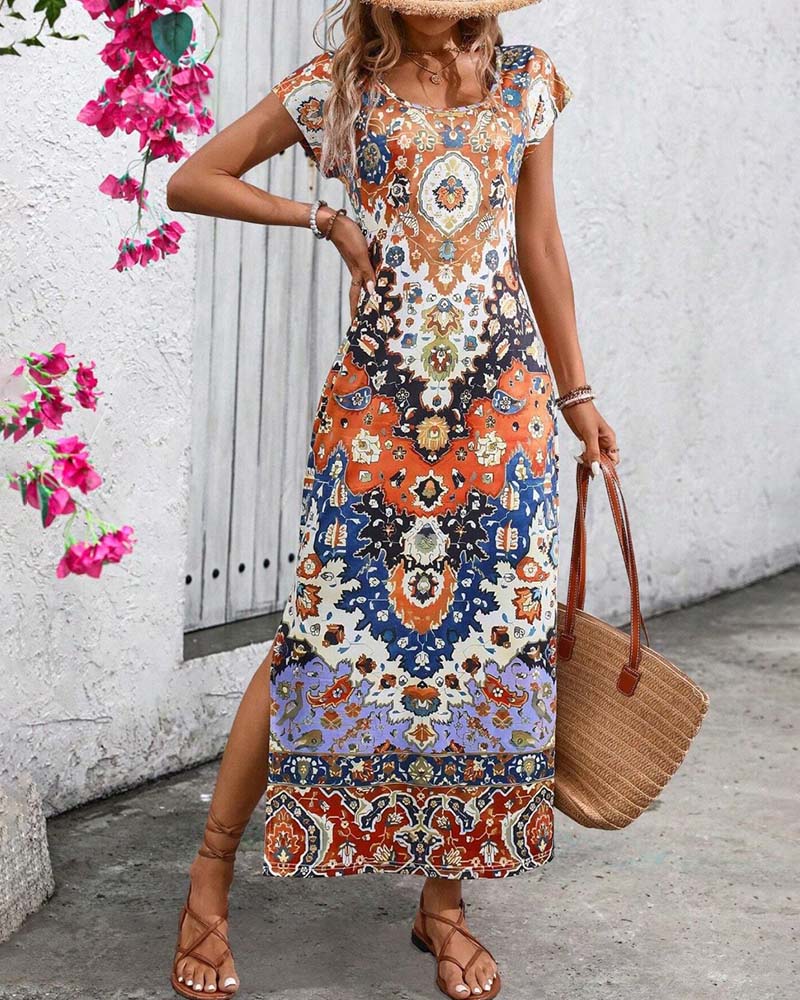 Zacatecas™ Vestido Largo Estampado de Verano con Aberturas