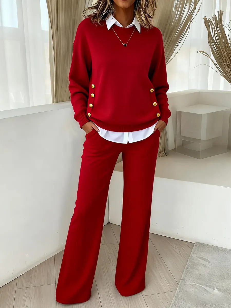 Conjunto de dos piezas para mujer: suéter cómodo y pantalón