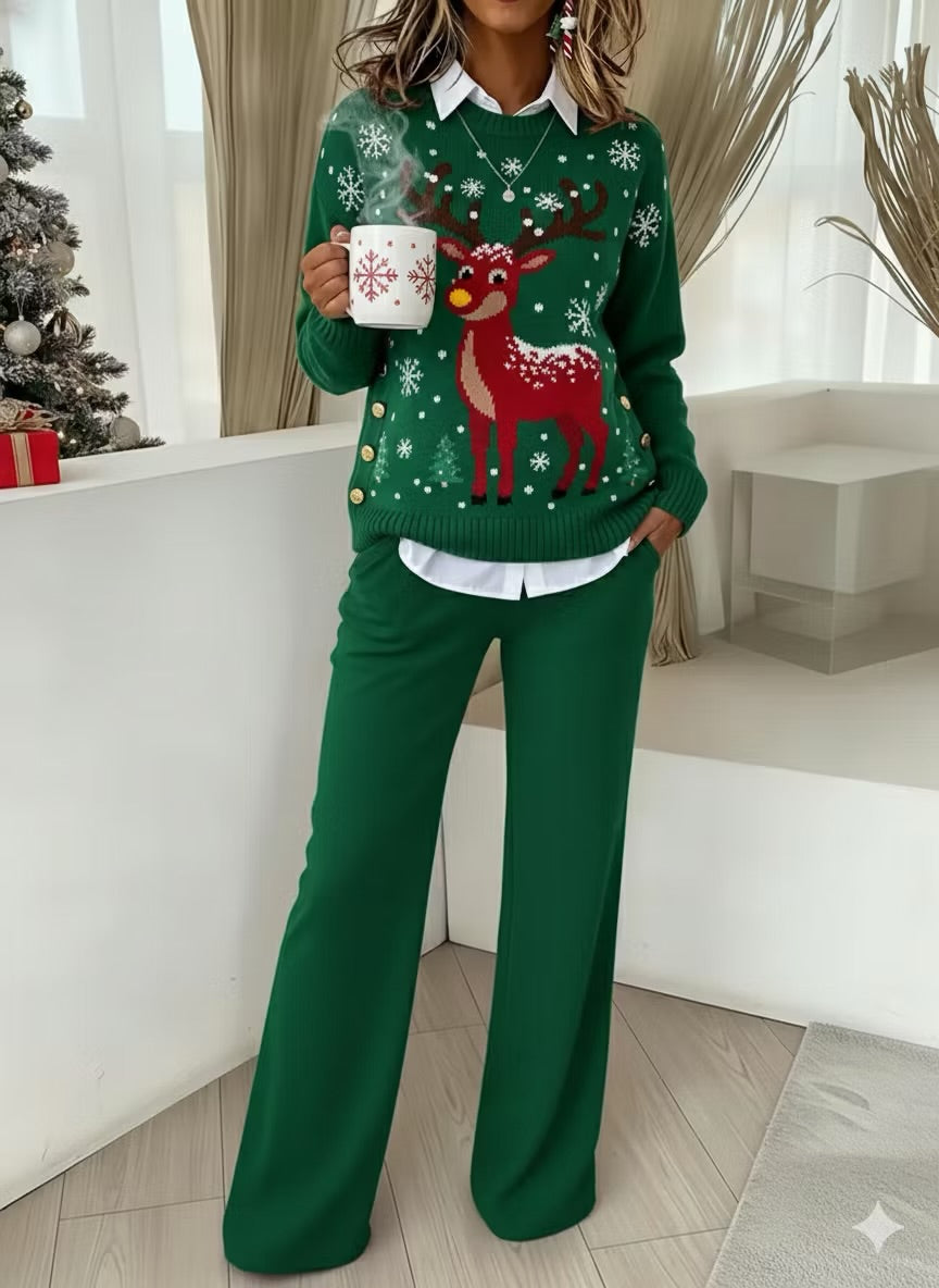 Conjunto de dos piezas para mujer: suéter cómodo y pantalón