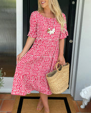 Leticia™ Vestido Midi de Lunares con Cuello Redondo Fluido