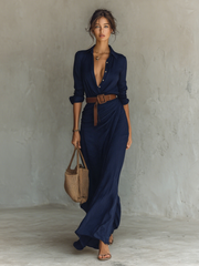 Tonalá™ Vestido Maxi Elegante para Mujer con Cuello y Cinturón Incluido