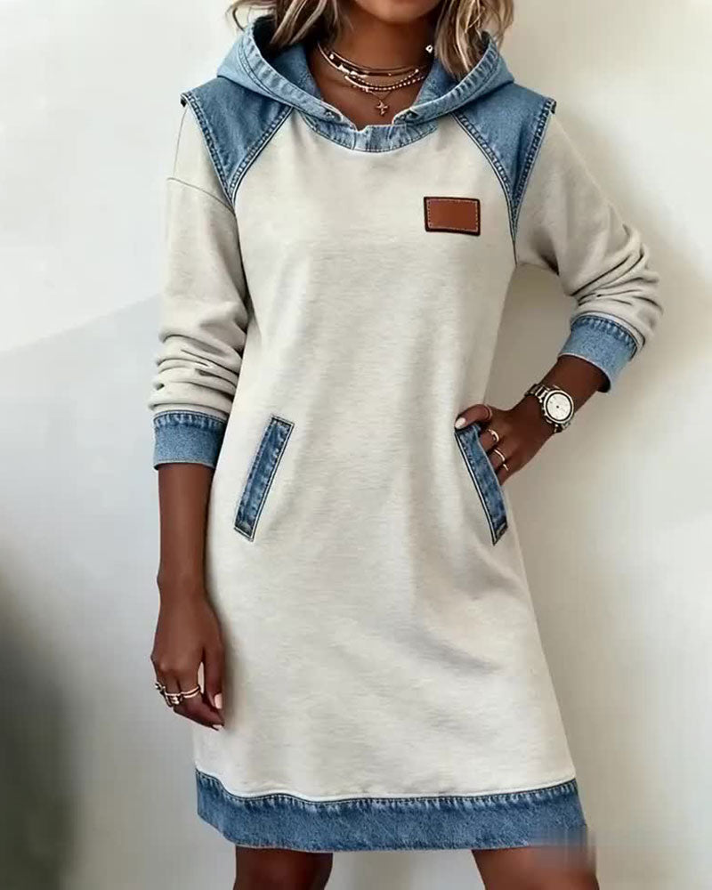Silvia™ Vestido Sudadera con Capucha y Paneles en Contraste