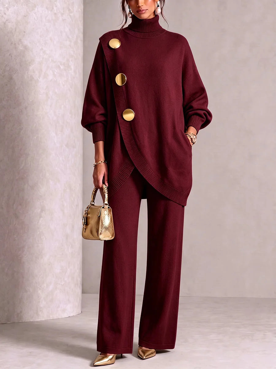 Alejandra | Elegante conjunto de botones asimétricos de punto burdeos
