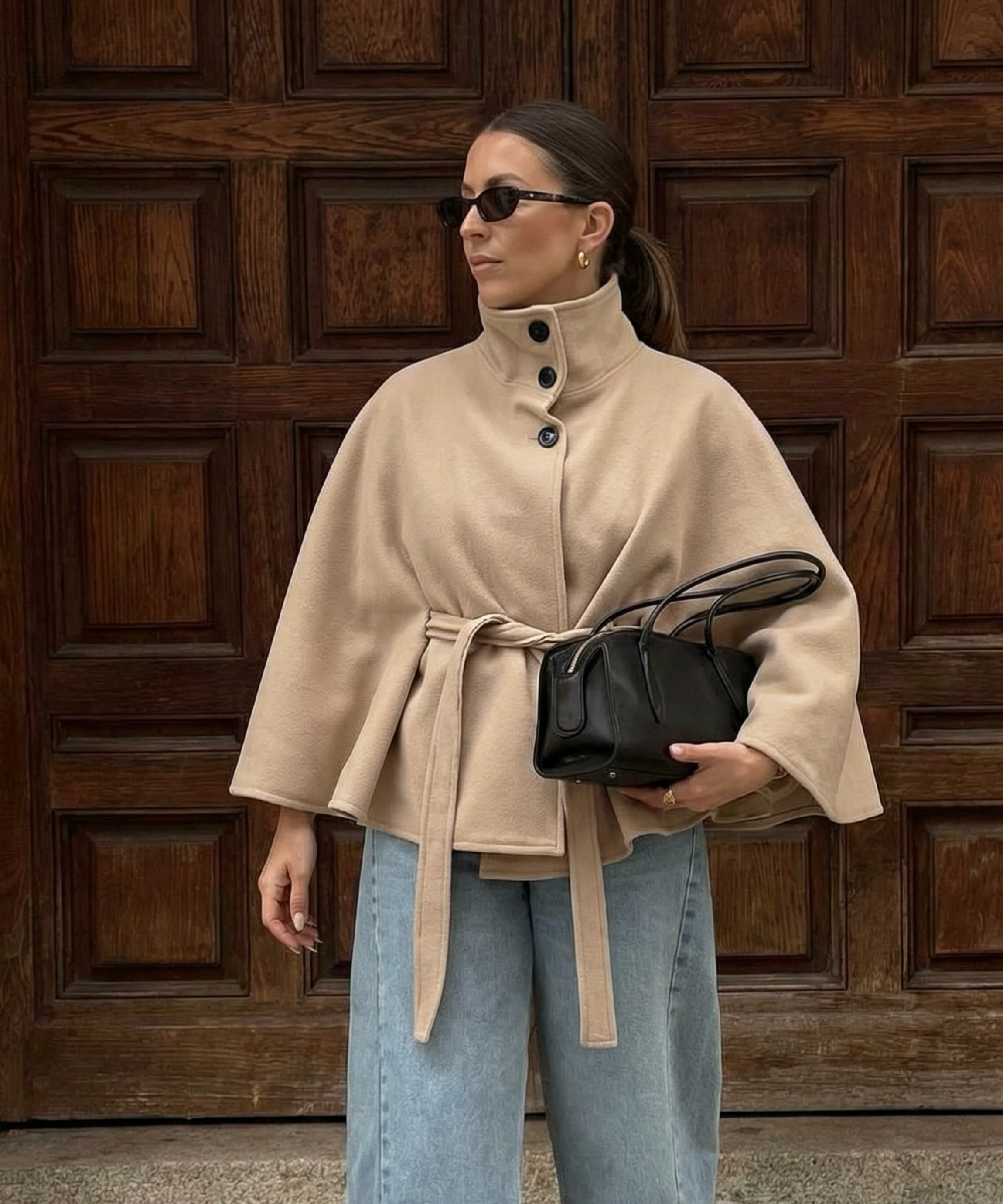 Zumpango™ Poncho Estilo Capa Beige Ligero para Primavera