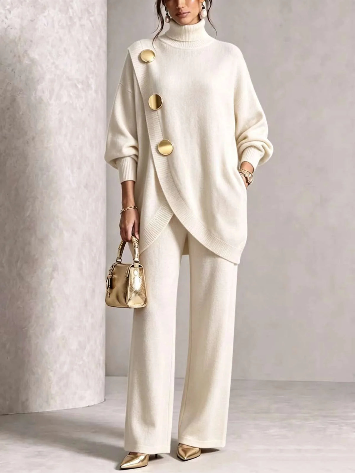 Alejandra | Elegante conjunto de botones asimétricos de punto burdeos