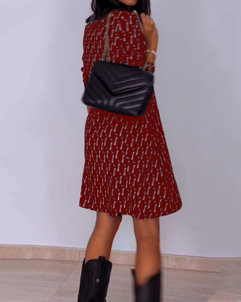 Liliana™ Vestido a Cuadros con Cuello en V y Manga Larga