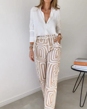Puebla™ Conjunto Elegante de Pantalón con Blusa y Cinturón