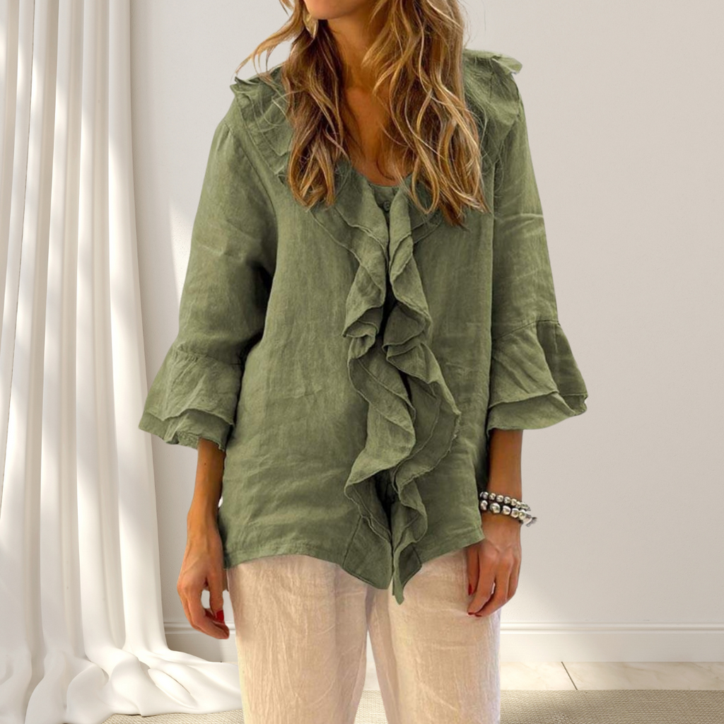 Estefanía™ Blusa Elegante de Lino y Algodón con Volantes
