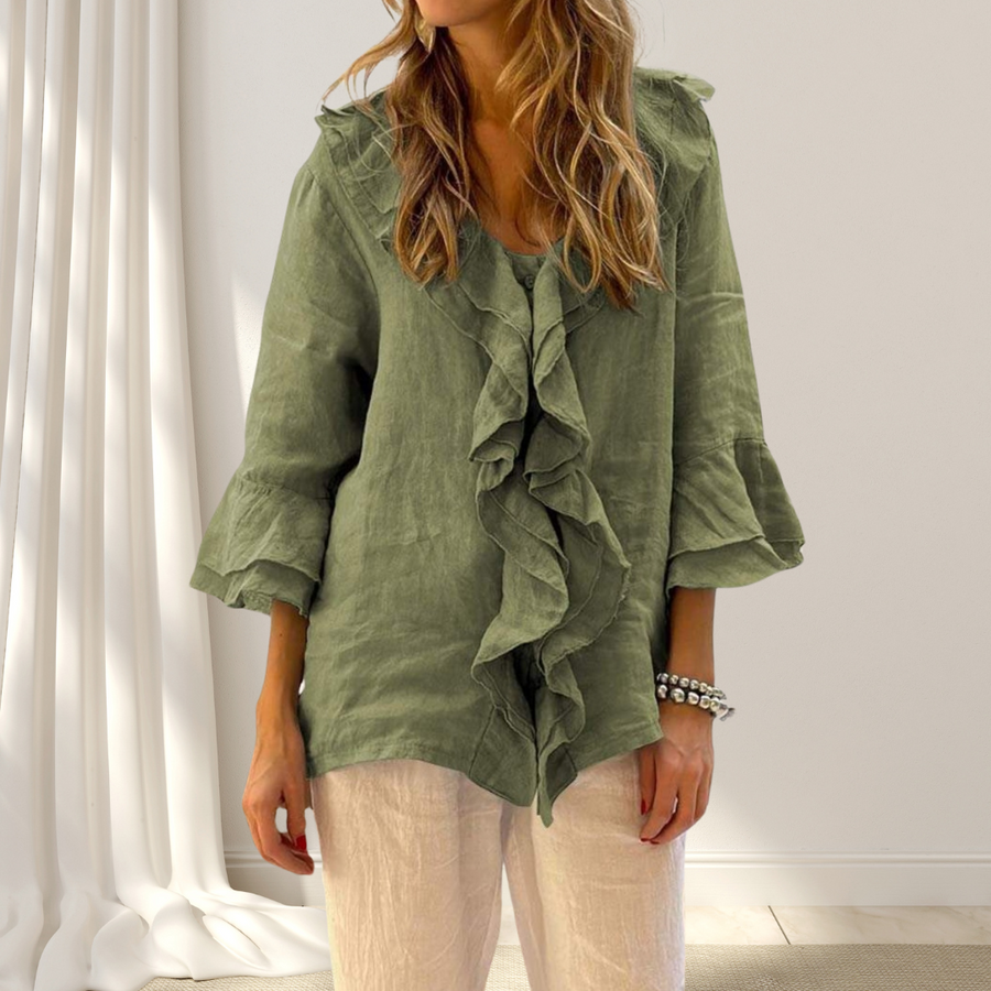 Estefanía™ Blusa Elegante de Lino y Algodón con Volantes