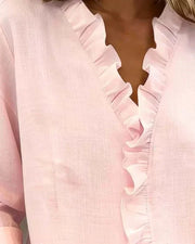 Eulalia™ Blusa Elegante con Cuello en V y Volantes Delicados