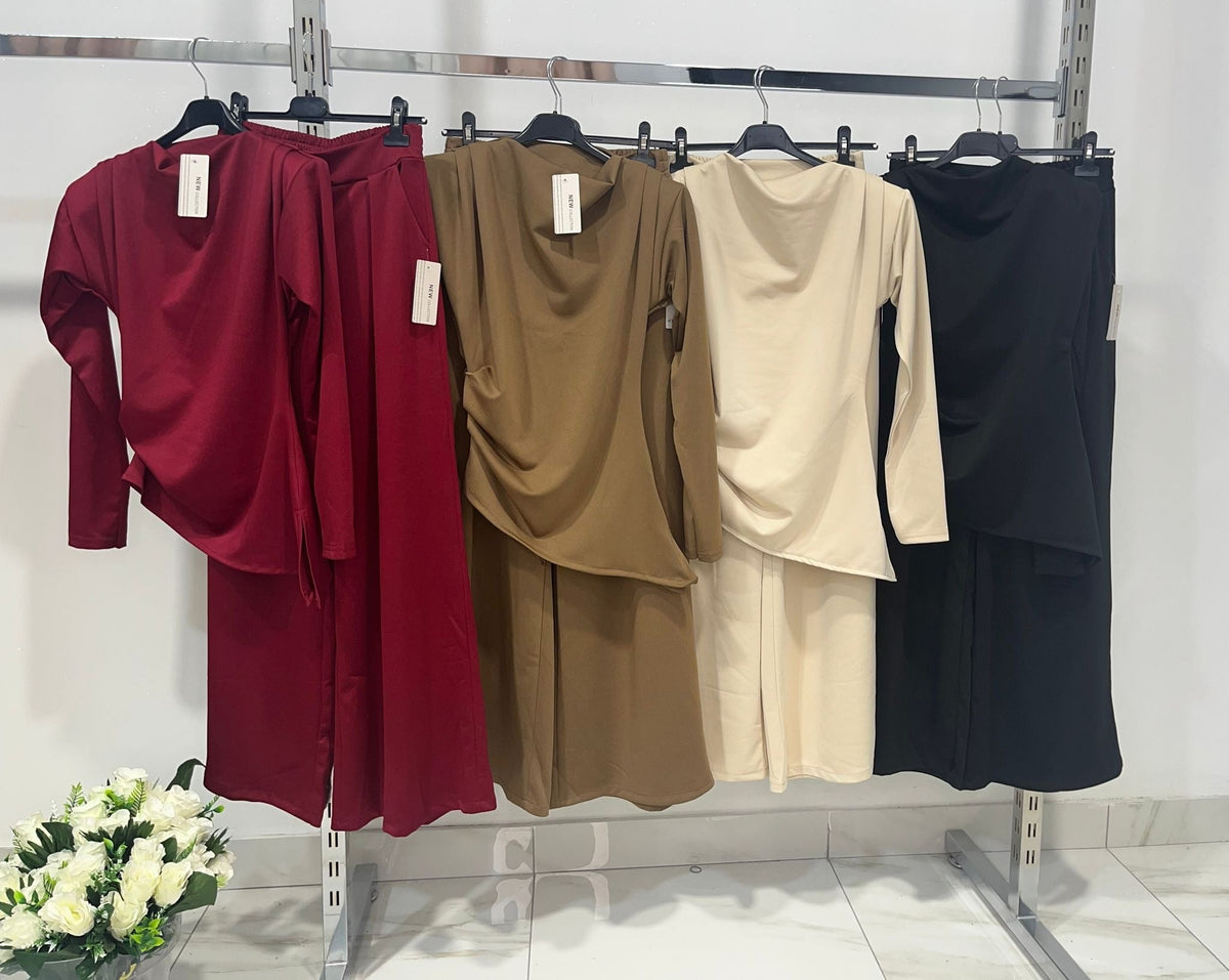 Encarna™ Conjunto de Pantalón de Pierna Ancha y Blusa, Estilo Chocolate