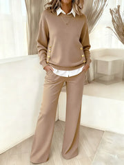 Conjunto de dos piezas para mujer: suéter cómodo y pantalón