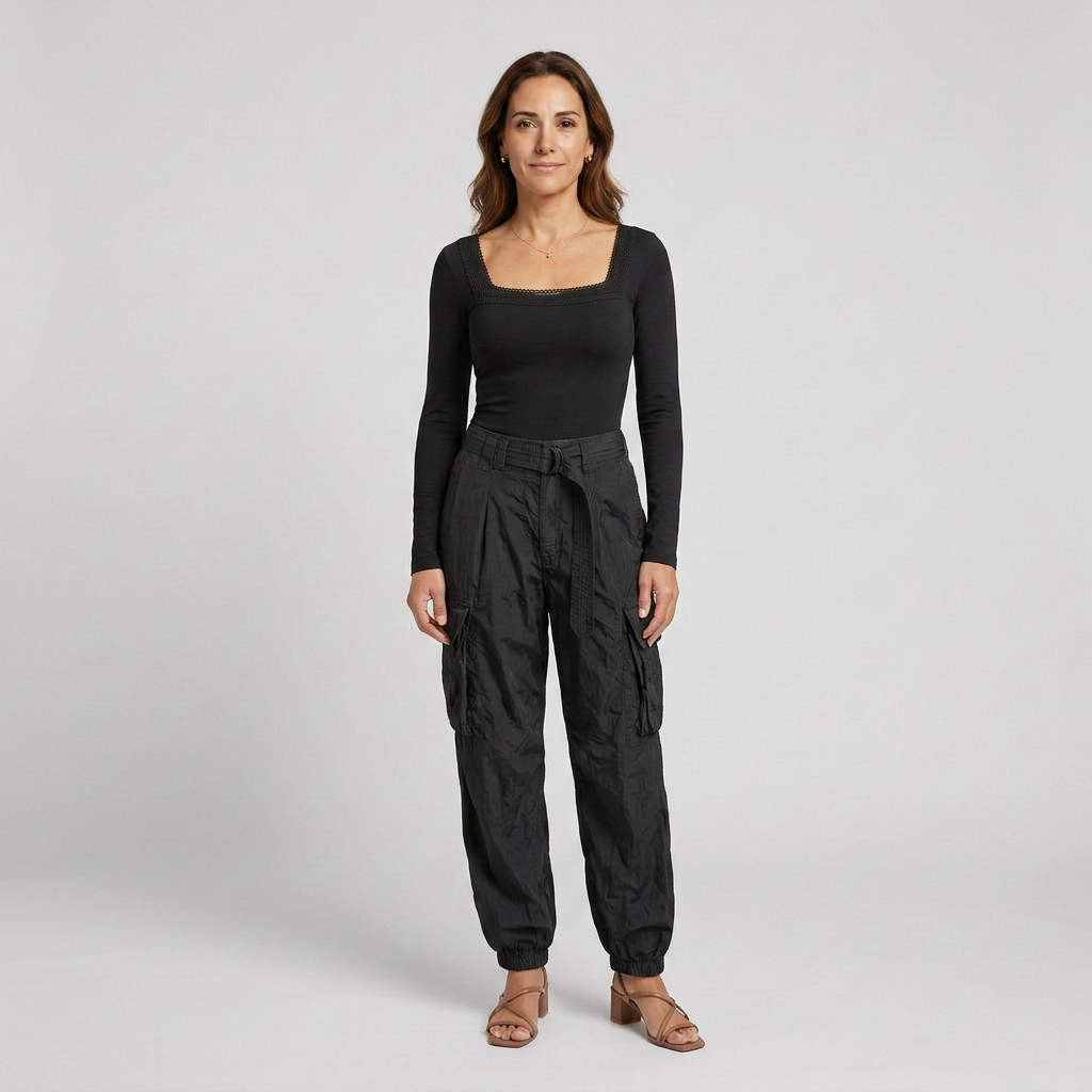 Bernal™ Conjunto para Mujer con Top de Cuello Cuadrado y Pantalón Cargo Urbano