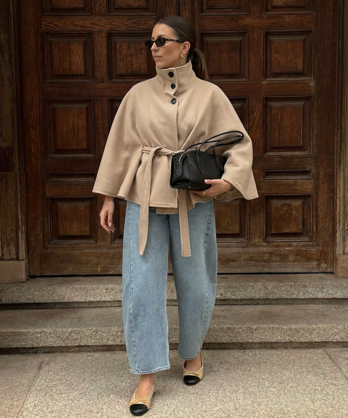 Zumpango™ Poncho Estilo Capa Beige Ligero para Primavera