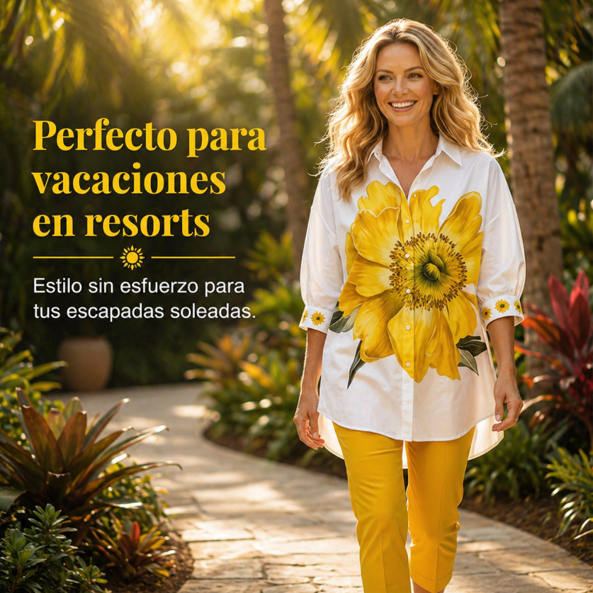 Hortencia™ Conjunto Floral de Dos Piezas para Mujer con Top Oversize y Pantalón Cropped